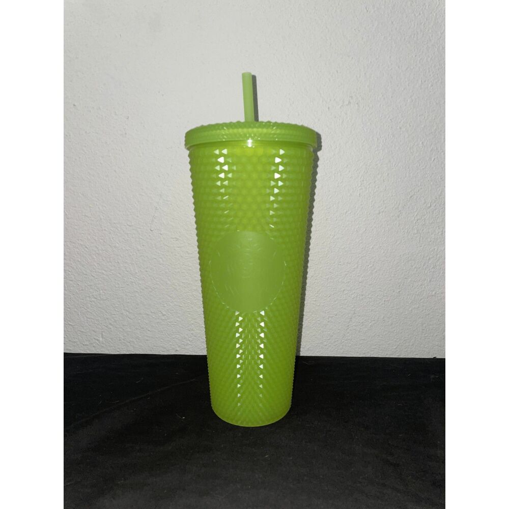Starbucks Glow In The Dark Lime Green Studded Cold Cup Tumbler 24 oz Venti